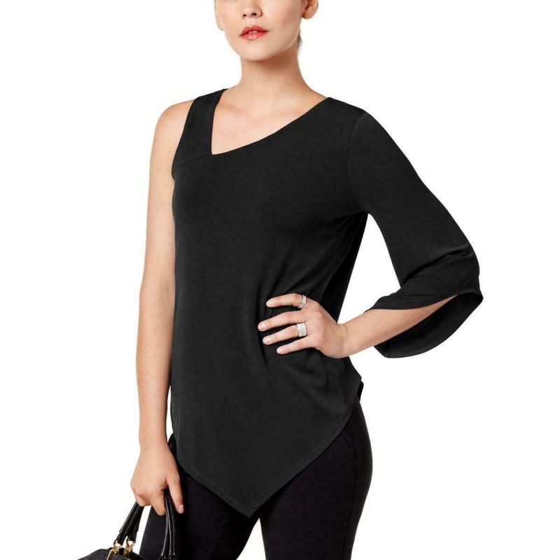 Photo 1 of SIZE XS Alfani Women's Black One Shoulder Handkerchief Blouse