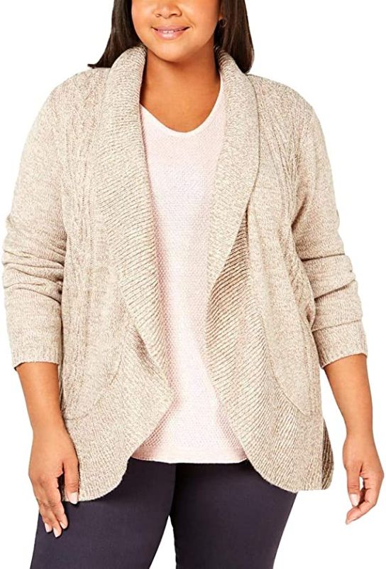 Photo 1 of PLUS SIZE 0X Karen Scott Women's Plus Cocoon Open Front Cardigan Sweater Beige