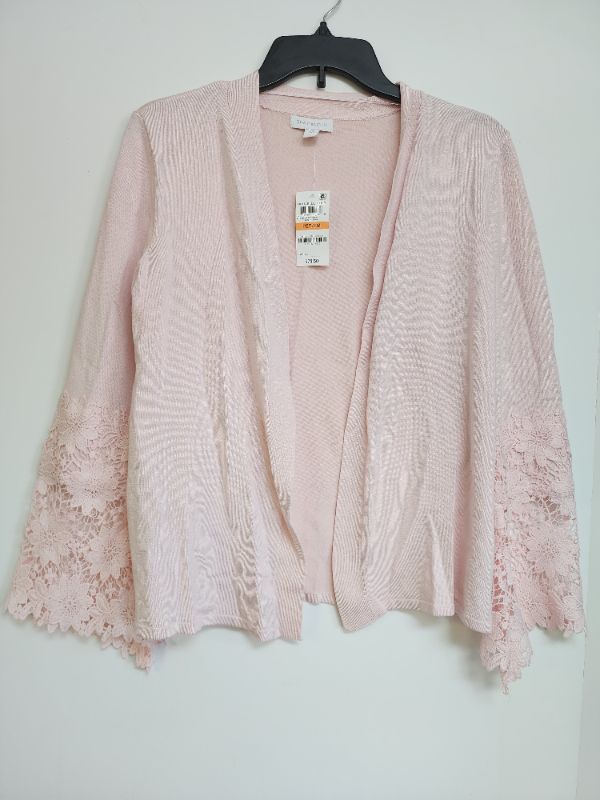 Photo 1 of SIZE PETITE S Charter Club Women's Open Cardigan Lace Insert Bell-Sleeve Sweater, Pink