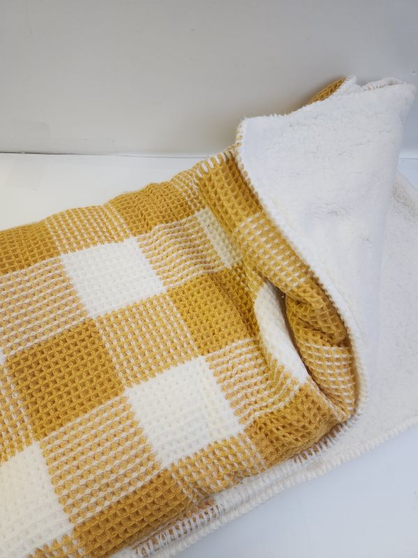 Photo 1 of Yellow White Buffalo Plaid Decor Throw Reversible Sherpa