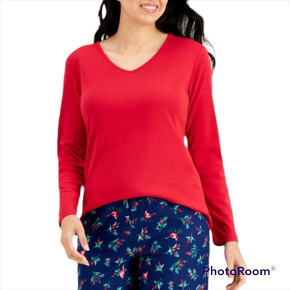 Photo 1 of SIZE XS CHARTER CLUB INTIMATE WOMEN'S LONG SLEEVE PJ TOP RED