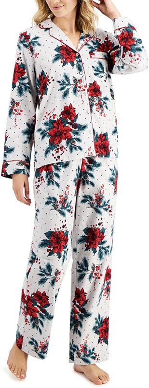 Photo 1 of SIZE XS Charter Club Intimate Women's Printed Poinsettia Cotton Flannel Pajama Set 