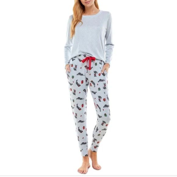 Photo 1 of SIZE S Roudelain Women's Whisper Luxe Long Sleeve Pajama Set Holiday Dog