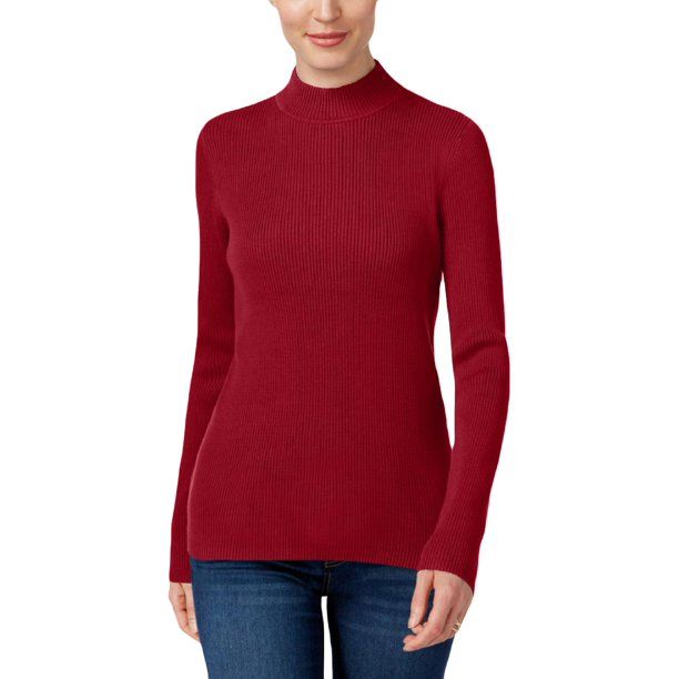 Photo 1 of SIZE XL Karen Scott Solid Rib Top Mock-Neck Long Sleeve Sweater Red Amore