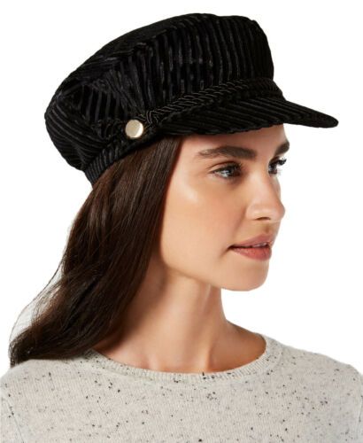 Photo 1 of INC International Concepts Black Striped Velvet Newsboy Cap