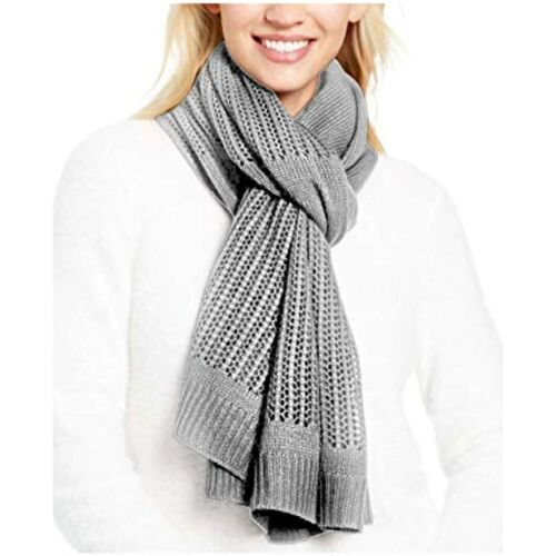 Photo 1 of  DKNY Designer Open-knit Blocked Scarf Heather Gray 