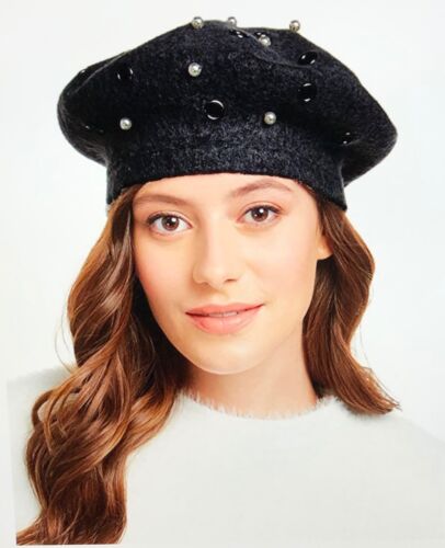 Photo 1 of Women's August Hats Grommet/Pearl Embellished Wool Blend Beret, Black