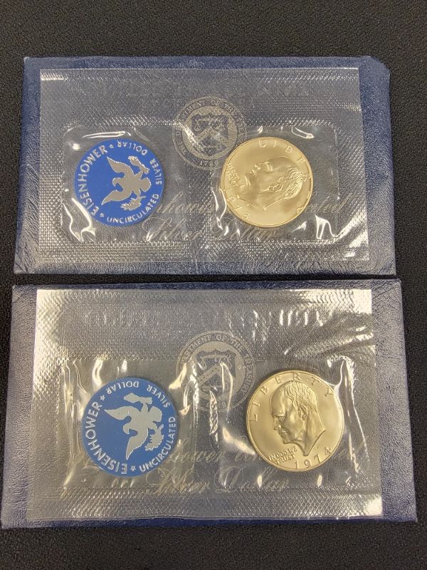 Photo 1 of 1973 & 74 Eisenhower Silver Doller Uncirculated