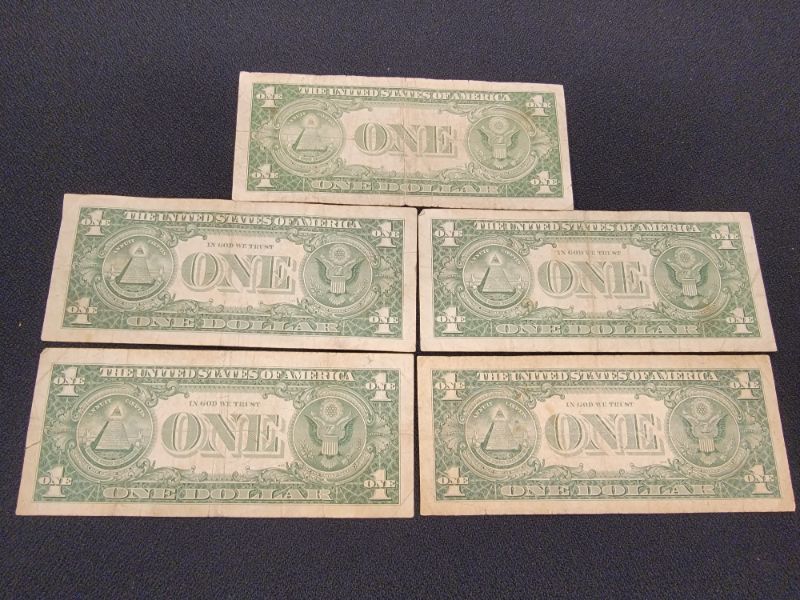 Photo 2 of (5) $1 Silver Certificates