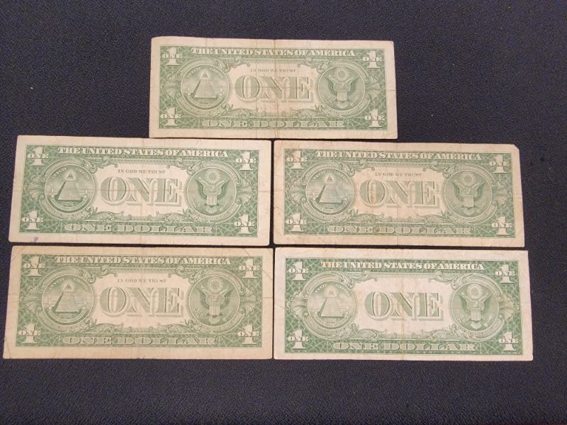 Photo 2 of (5) $1 Silver Certificates