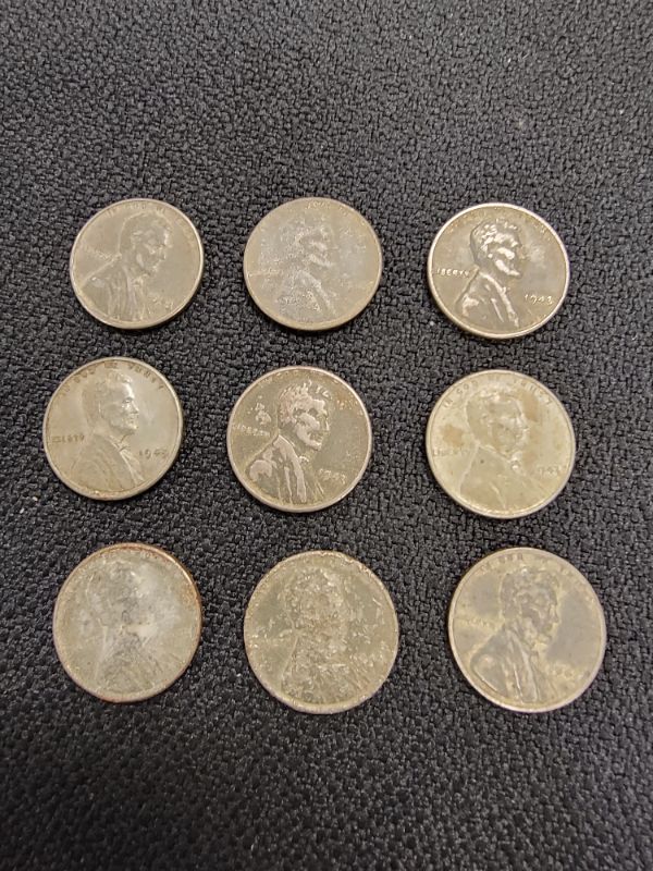 Photo 1 of (9) Steel 1943 Wheat Pennies