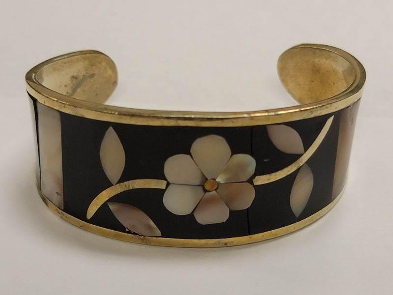 Photo 1 of Small Sterling Cuff with inlay of Mother of Pearl & Onyx