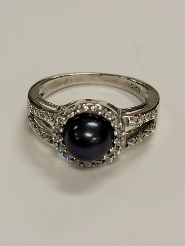 Photo 1 of Sterling & CZ & Black Pearl Ring