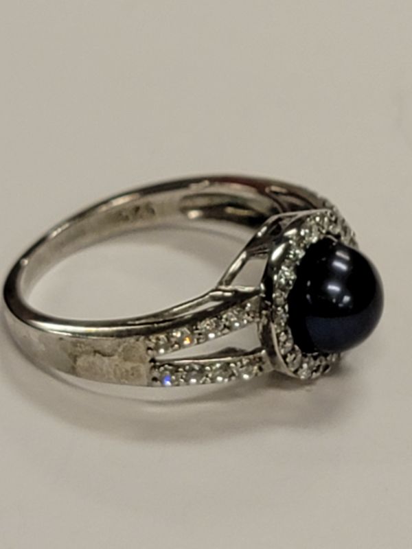 Photo 2 of Sterling & CZ & Black Pearl Ring