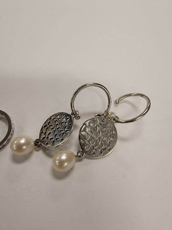 Photo 2 of 3 Pair of Sterling Earrings with Pearls & CZ's