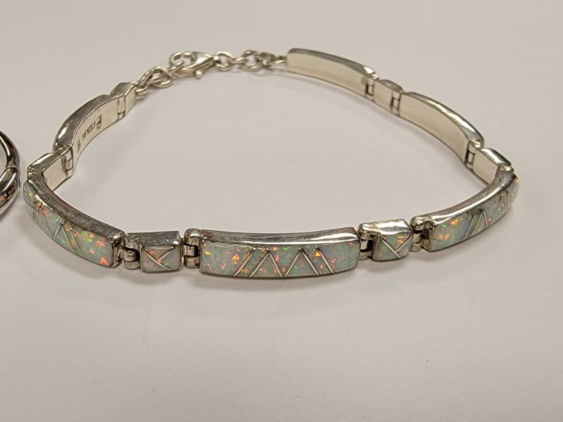 Photo 3 of 2 Sterling Bangles with Mother of Pearl & Genuine Color Stones