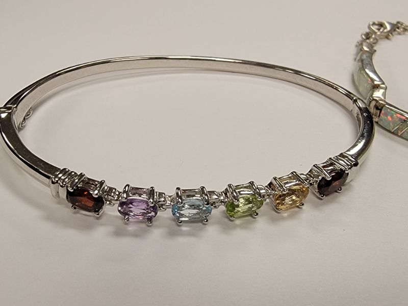 Photo 2 of 2 Sterling Bangles with Mother of Pearl & Genuine Color Stones