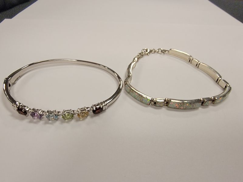 Photo 1 of 2 Sterling Bangles with Mother of Pearl & Genuine Color Stones