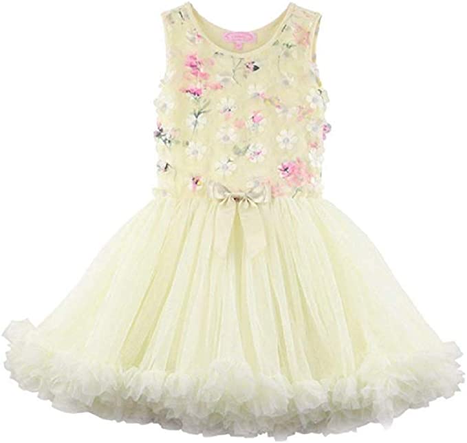 Photo 1 of Popatu Girls' Sleeveless Special Occasion Floral Dress (Buttercream, 4T/4)