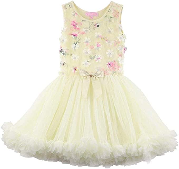 Photo 1 of Popatu Girls' Sleeveless Special Occasion Floral Dress (Buttercream, 5/6)