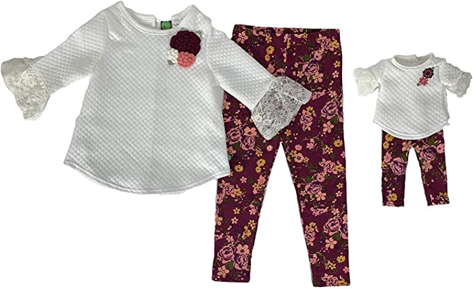 Photo 1 of Dollie & Me Girls Ivory Quilted Floral Size Sweater Top Leggings (Ivory, 5)
Legging set for you and your doll