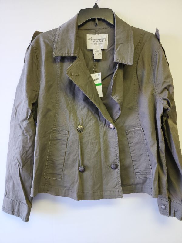 Photo 1 of American Rag Women’s Juniors' Edge Tab Shoulder Jacket Dusty Olive Size L