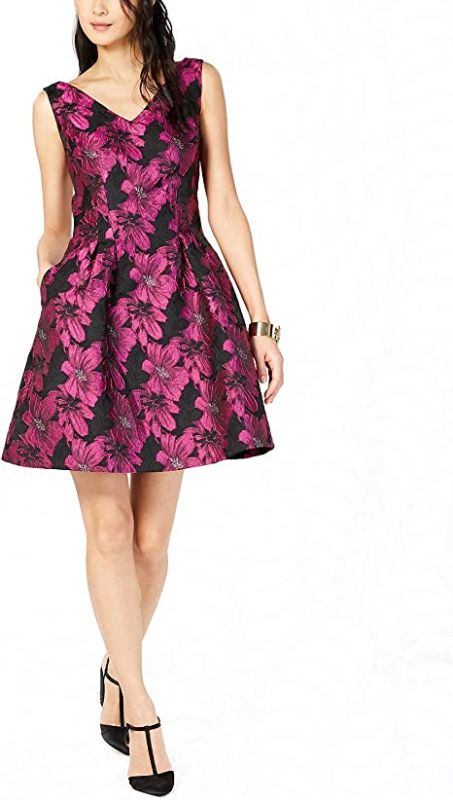 Photo 1 of Donna Ricco Women`s Metallic Floral Fit & Flare Dress (Black/Magenta, 12AV)