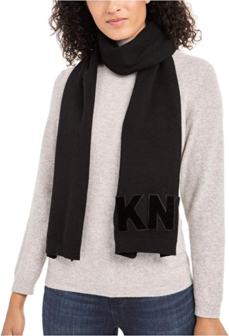 Photo 1 of DKNY Designer Macy's Velvet Flocked Flat Knit Scarf Black