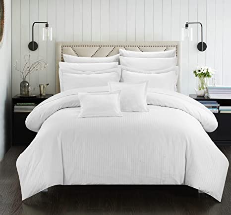 Photo 2 of KING Chic Home 7 Piece Khaya Down Alternative Jacquard Striped Comforter Set White
Comforter, 2 shams, 2 decorative pillow and 2 pillow cases