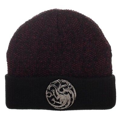 Photo 1 of Game of Thrones Beanie Targaryen Dragons Hat Black 3D Sculpted Metal Logo