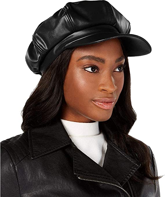 Photo 1 of INC International Concepts Women's Faux-Leather Newsboy Cap, One Size, Black