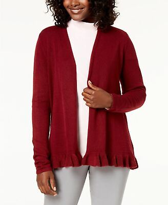 Photo 1 of KAREN SCOTT WOMEN'S RUFFLE-HEM OPEN CARDIGAN MERLOT SIZE L