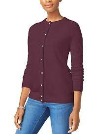 Photo 1 of Karen Scott Women's Ribbed Trim Pearl-Button Cardigan Sweater Merlot Size M