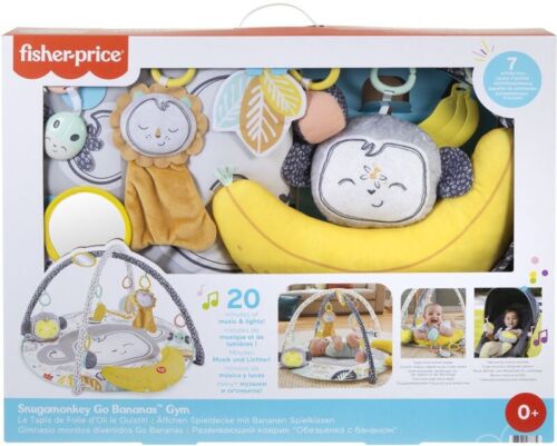 Photo 3 of Fisher-Price Snugamonkey Go Bananas Baby Activity Gym Your Newborn Will Love. Includes a soft lion lovey, jingle ball, ladybug rattle, crinkle leaves, banana teether, mirror, and take-along monkey. Up to 20 minutes of music and lights.
