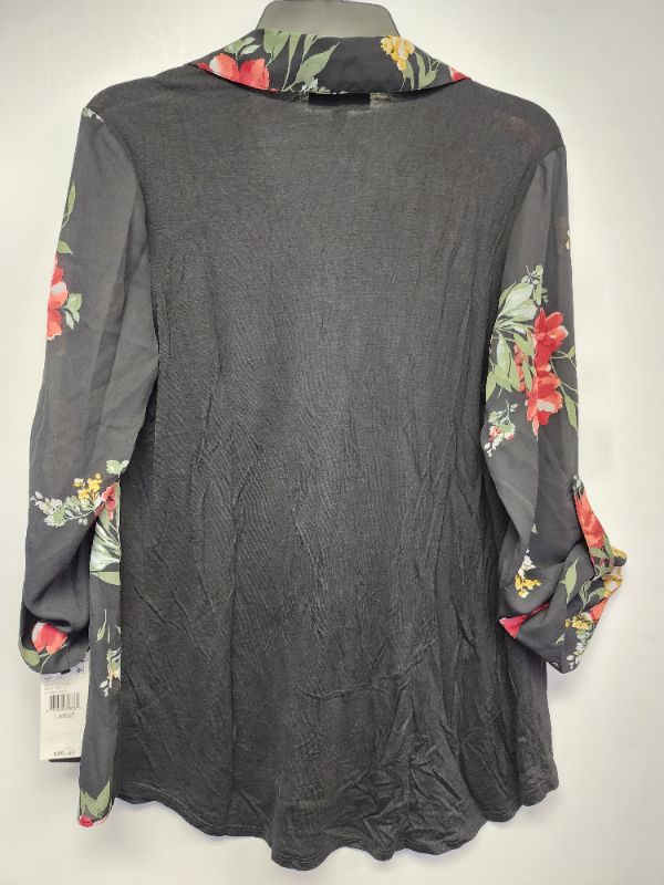 Photo 2 of BCX WOMEN'S LONG SLEEVE BLACK FLORAL BLOUSE SIZE L