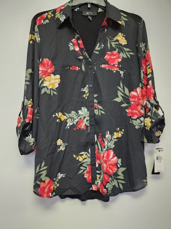 Photo 1 of BCX WOMEN'S LONG SLEEVE BLACK FLORAL BLOUSE SIZE L