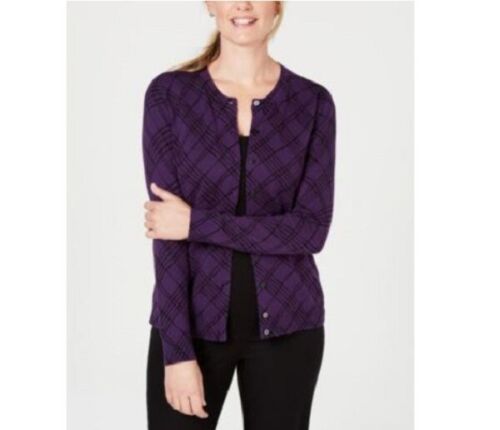 Photo 1 of Karen Scott Women Button Down Long Sleeve Plaid Cardigan Purple M