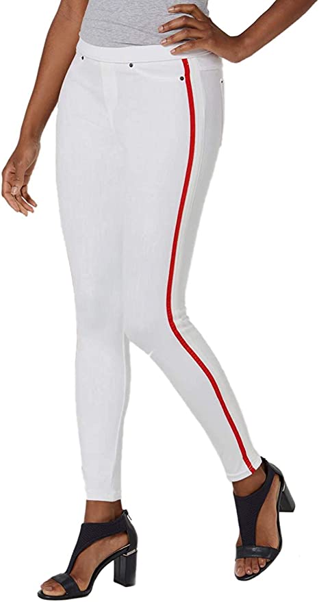 Photo 1 of HUE Racer Stripe Original Denim Leggings White / Red Racer Stripe Size X-Small