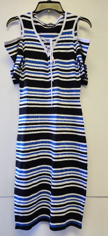 Photo 1 of XOXO WOMEN'S JUNIOR KNIT STRIPPED OPEN SHOULDER LONG DRESS SIZE L