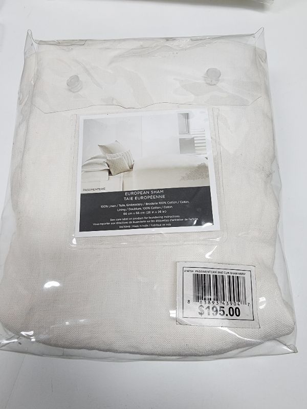 Photo 3 of Size Euro Vera Wang Silk Strie EUROPEAN Pillow Shams OFF WHITE, NATURAL BEIGE 26 x 26 FABRIC: FACE 100% COTTON - 
REVERSE 100% LINEN