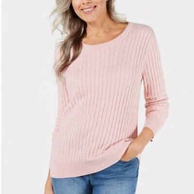 Photo 1 of Karen Scott Women's Cable Knit Crew Neck Sweater Blush S