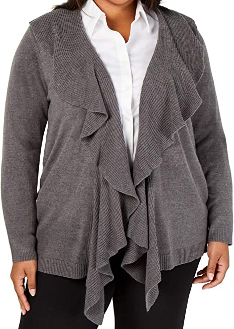 Photo 1 of Karen Scott Women's Ruffled Cardigan Sweater Grey Plus Size 1X