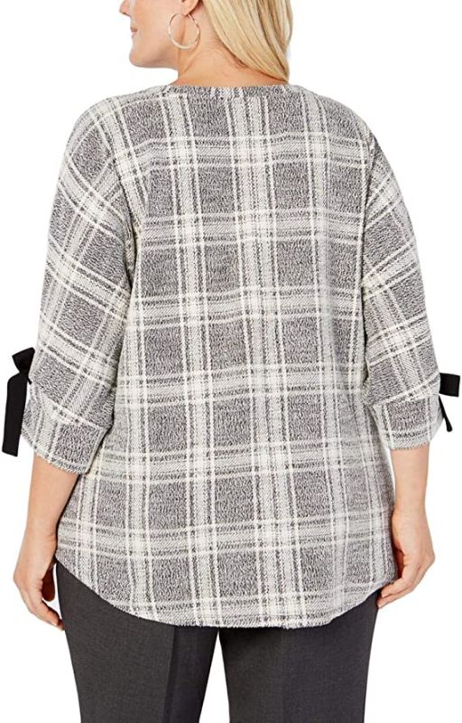 Photo 2 of Charter Club Plus Size Plaid Bow-Cuffed Dolman-Sleeve Top 2X