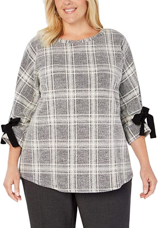 Photo 1 of Charter Club Plus Size Plaid Bow-Cuffed Dolman-Sleeve Top 2X