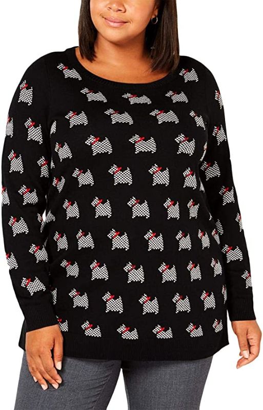 Photo 1 of Charter Club Women's Plus Scottie Printed Embellished Pullover Sweater 2X