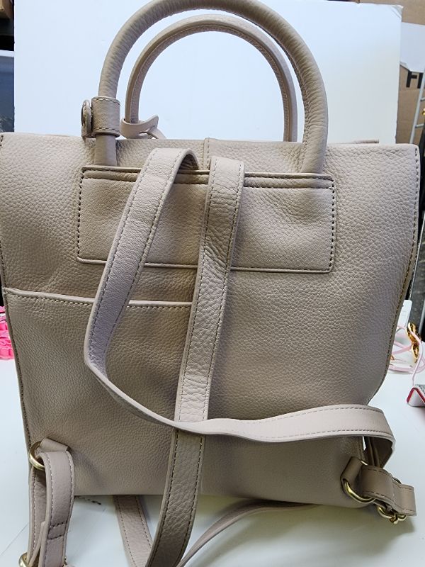 Photo 3 of Radley London Backpack Arlington Court Large Zip-Top Backpack light/pastel grey. Small sized bag; 11"W x 11-2/5"H x 3-9/10"D (width is measured across the bottom of backpack); 1.3 lbs. approx. weight. 7"L handle; 15"L to 18"L strap. Zip closure.