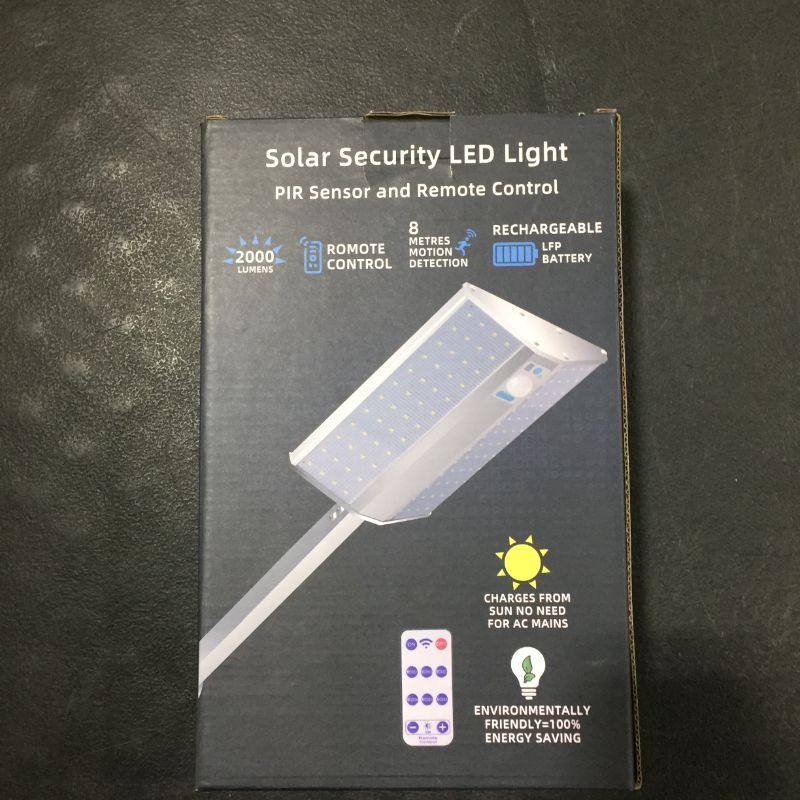 Photo 1 of generic solar security led light with remote 2000 lumens, 8 meter motion detection