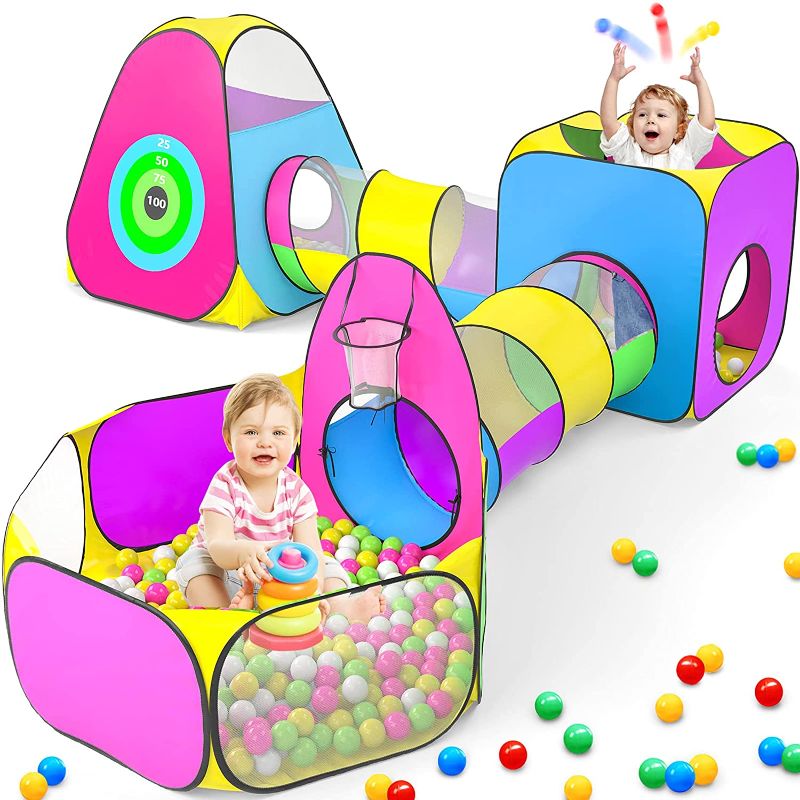 Photo 1 of wilwolfer 5pc Kids Play Tent for Toddler with 1 Baby Ball Pits, 2 Baby Crawl Tunnels, 2 Pop Up Tents, Indoor Outdoor Playhouse Toys for Boys/Girls, Gift Target Game