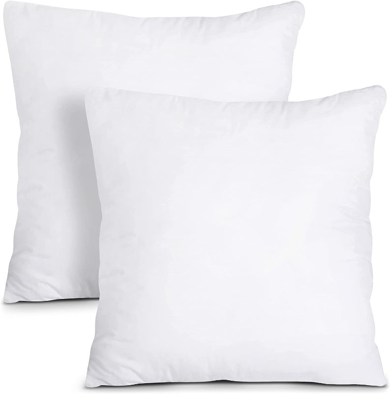 Photo 1 of Bedding Throw Pillows Insert (Pack of 2, White) - 18 x 18 Inches Bed and Couch Pillows - Indoor Decorative Pillows