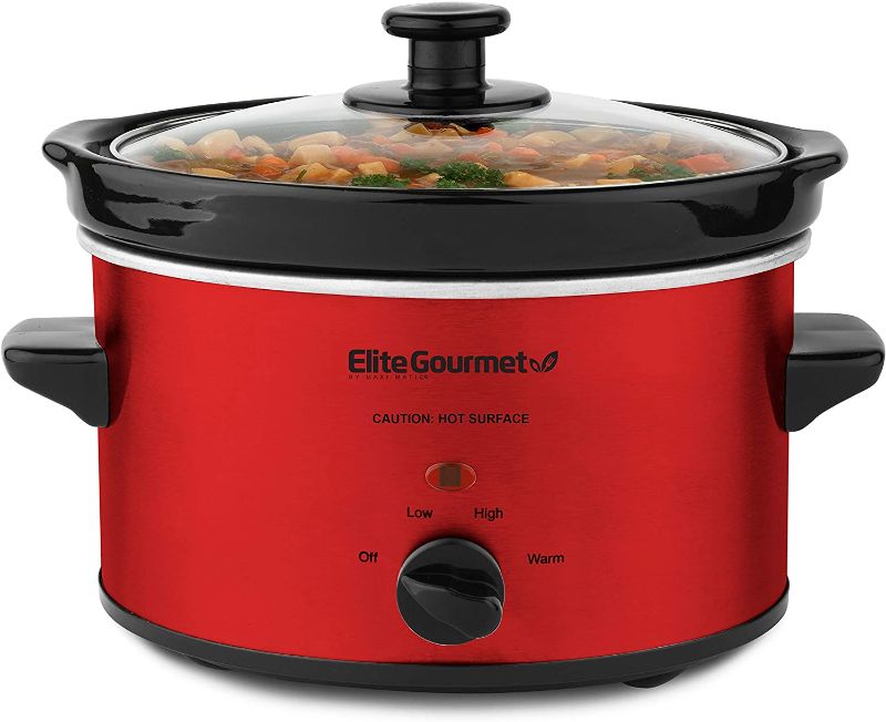 Photo 1 of Electric Oval Slow Cooker Adjustable Temp, 2QT Capacity, Red